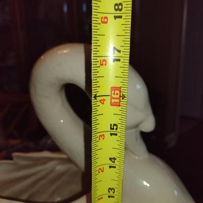 Large, Porcelain Swan with Artificial Greenery- Approx 17 1/4" Tall
