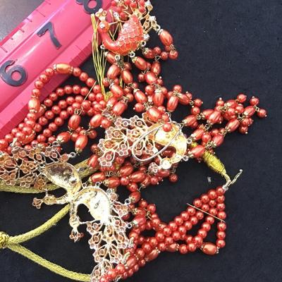 3Pc Set Orange Peacock Glass Bead Ethnic Bridal Set