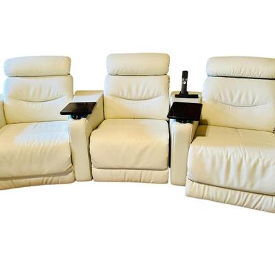 Furniture - Triple Recliner TV Lounger in Cream Leather