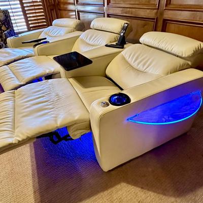 Furniture - Triple Recliner TV Lounger in Cream Leather