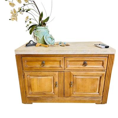 Furniture - Master Bedroom -Marble top Left Side Table by Drexel Heritage 3' 9" + Decor