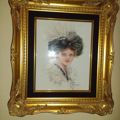 Framed Ceramic Tile- Hand Painted by Local Artist- Approx 13 1 /2" x 15 1/2"