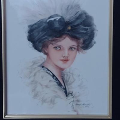 Framed Ceramic Tile- Hand Painted by Local Artist- Approx 13 1 /2" x 15 1/2"