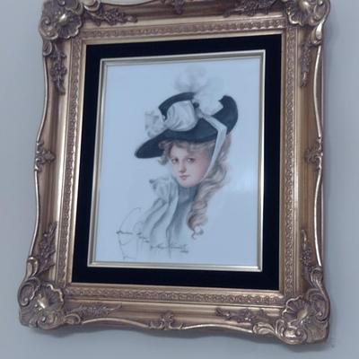 Framed Ceramic Tile- Hand Painted by Local Artist- Approx 13 1 /2" x 15 1/2"