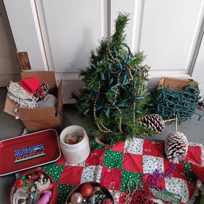 SMALL TREE AND OTHER CHRISTMAS DECORATIONS