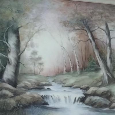 Landscape Painting by Local Artist- Framed Under Glass- Approx 21" x 19"