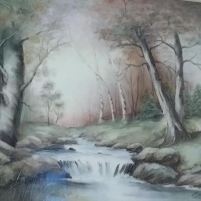 Landscape Painting by Local Artist- Framed Under Glass- Approx 21" x 19"