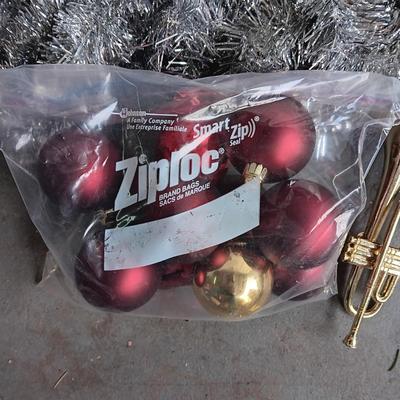 VINTAGE GLASS ORNAMENTS, SILVER GARLAND AND MORE