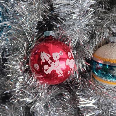 VINTAGE GLASS ORNAMENTS, SILVER GARLAND AND MORE