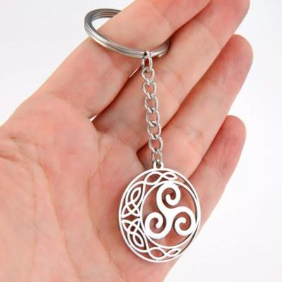 Silver Steel Chiseled Triskelion Symbol Triskelion Bag Jewelry Keychain