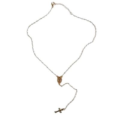 Y2K Gold Rosary Bead Style Jesus Piece Necklace w/Cross