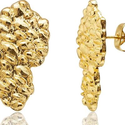 Gold Nugget Earrings for Men - Mugget Earring 18k Gold Plated -925 Sterling Silver Stud Earrings Gold Plated Earring studs