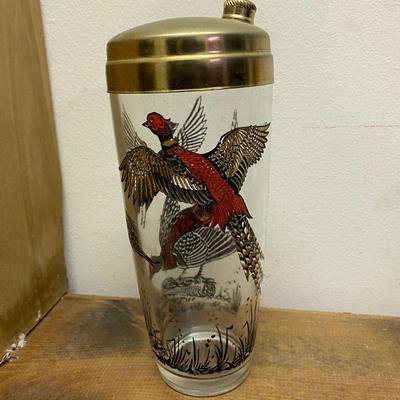 Pheasant Cocktail Shaker Brass and Glass