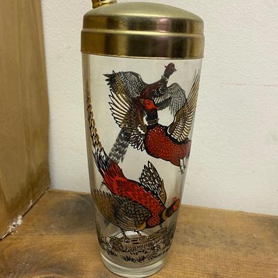 Pheasant Cocktail Shaker Brass and Glass