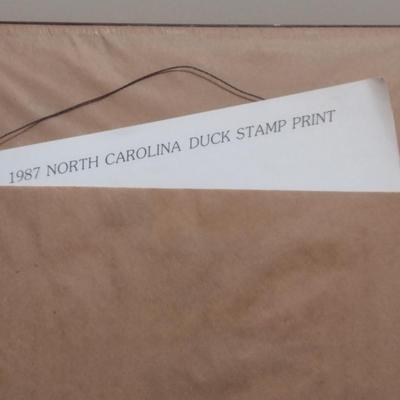 NC State Duck Stamp and Limited Edition Print by Larry Barton- Double Signed and Numbered- Framed Under Glass- Approx 17" x 19"