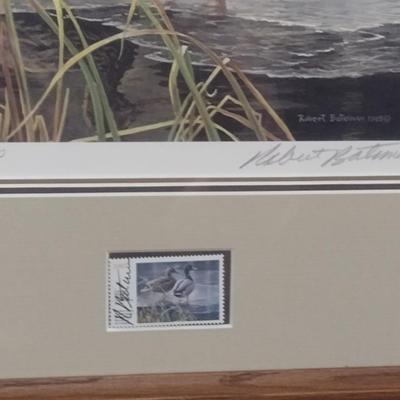Canadian Duck Stamp and Print by Robert Bateman- Double Signed and Numbered- Framed Under Glass- Approx 17" x 15"