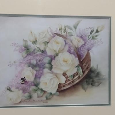 Floral Painting by Local Artist- Framed Under Glass- Approx 23" x 19"