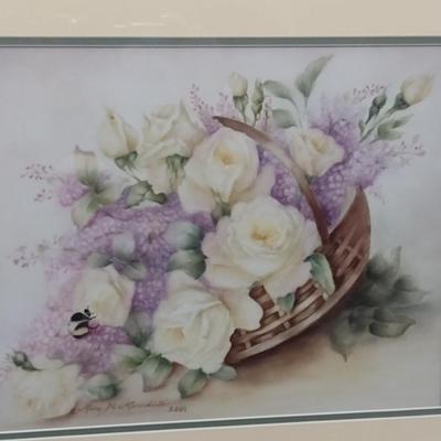 Floral Painting by Local Artist- Framed Under Glass- Approx 23" x 19"
