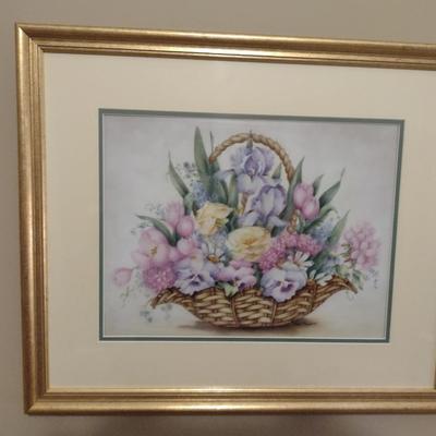 Floral Painting by Local Artist- Framed Under Glass- Approx 23 1/4" x 19 1/2"