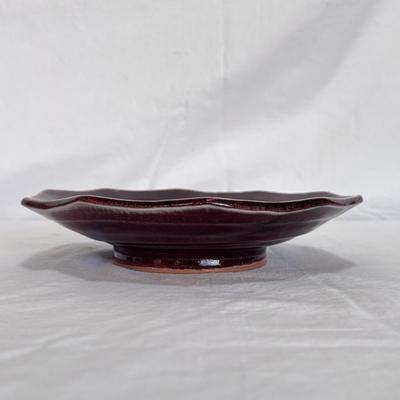 Rich Red Signed Footed Pottery Dish (LR-DZ)