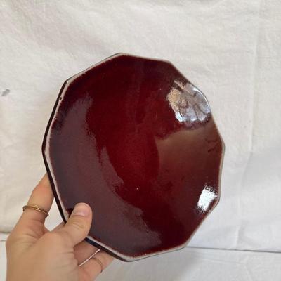 Rich Red Signed Footed Pottery Dish (LR-DZ)