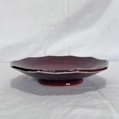 Rich Red Signed Footed Pottery Dish (LR-DZ)