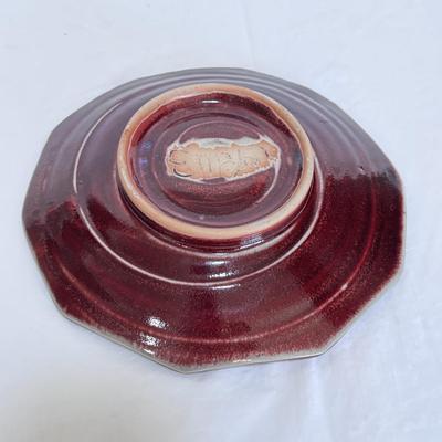 Rich Red Signed Footed Pottery Dish (LR-DZ)
