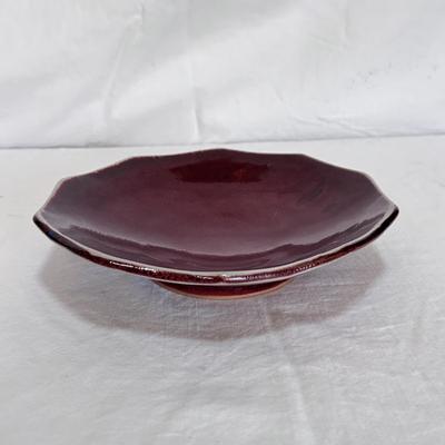 Rich Red Signed Footed Pottery Dish (LR-DZ)