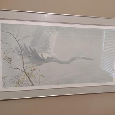 'Great Blue Heron' by Robert Bateman- Double Signed and Numbered- Framed Under Glass- Approx 23 3/4" x 40"