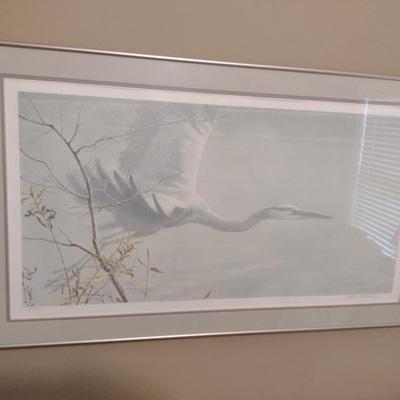 'Great Blue Heron' by Robert Bateman- Double Signed and Numbered- Framed Under Glass- Approx 23 3/4" x 40"