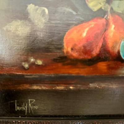 Art - Still Life by Timothy Rice + Decor -Celtic Cross, & Carved Wood Elephant