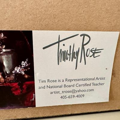 Art - Still Life by Timothy Rice + Decor -Celtic Cross, & Carved Wood Elephant