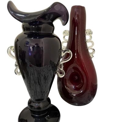 Decor - Art Glass - Pair of Vases Blue & Red