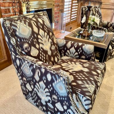 Furniture - Family Room - Pair of Swivel Chairs side Table & Lamp