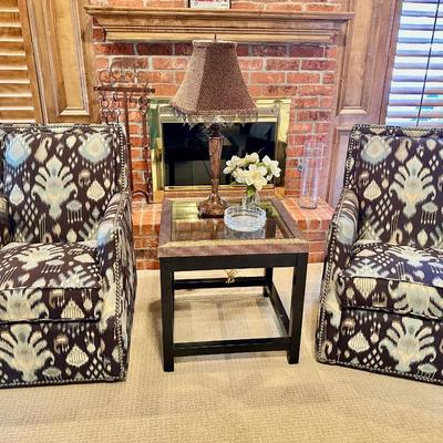 Furniture - Family Room - Pair of Swivel Chairs side Table & Lamp