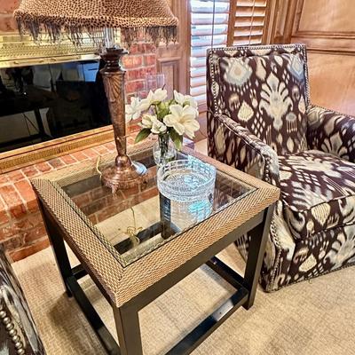 Furniture - Family Room - Pair of Swivel Chairs side Table & Lamp
