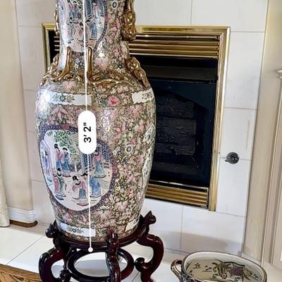 Decor - Living Room - Palace Size Famille Rose Urn on stand and foot bath