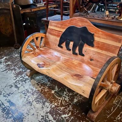 Bear bench with Wagon Wheels