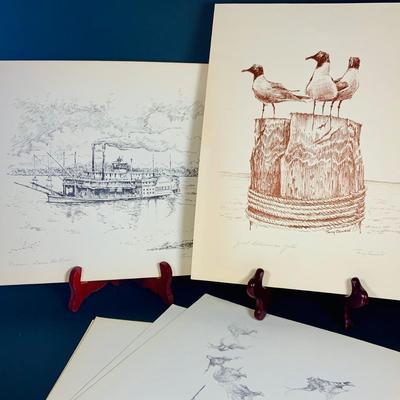 LOT 230: Collection of 12 Tony Oswald Scenic Riverboat and Sportsman Themed Prints