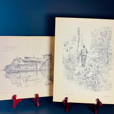 LOT 230: Collection of 12 Tony Oswald Scenic Riverboat and Sportsman Themed Prints
