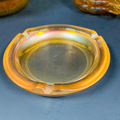 LO 232: Collection of Beautiful Amber/Marigold Art Glass - Depresion Glass Bowl, Marigold Carnival Glass Ruffled Edge Bowl and Candy...