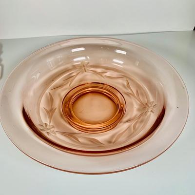LOT 233: Collection of Pink Depression Glass - Platter, Bowl and Glass