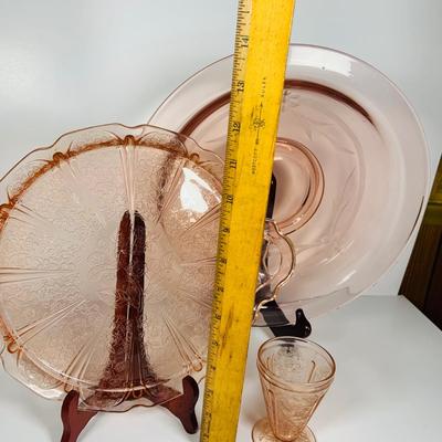 LOT 233: Collection of Pink Depression Glass - Platter, Bowl and Glass