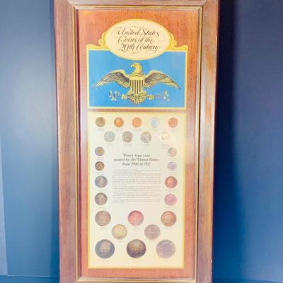 LOT 234: Wall Display of United States Coint of the 20th Centruy 1900- 1971 Includes Indian Head Penny, Barber Coins, Liberty and...