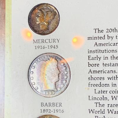 LOT 234: Wall Display of United States Coint of the 20th Centruy 1900- 1971 Includes Indian Head Penny, Barber Coins, Liberty and...