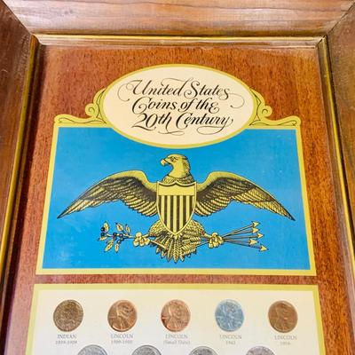 LOT 234: Wall Display of United States Coint of the 20th Centruy 1900- 1971 Includes Indian Head Penny, Barber Coins, Liberty and...