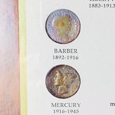 LOT 234: Wall Display of United States Coint of the 20th Centruy 1900- 1971 Includes Indian Head Penny, Barber Coins, Liberty and...