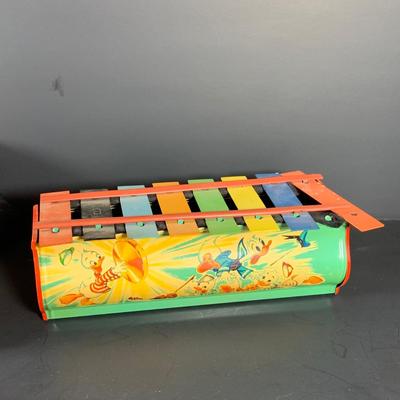 LOT 235: Disney Collections Featuring Mickey and Minnie Mouse Plushes Both Vintage and Contemporary, a Vintage Donald Duck Toy Xylophone...