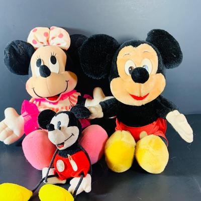 LOT 235: Disney Collections Featuring Mickey and Minnie Mouse Plushes Both Vintage and Contemporary, a Vintage Donald Duck Toy Xylophone...