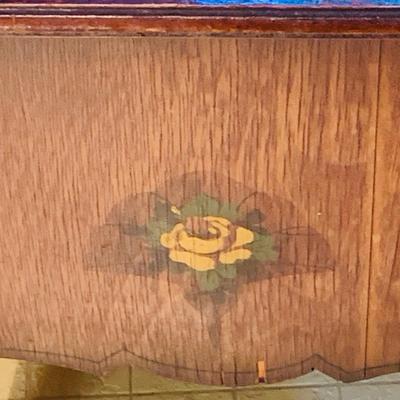 LOT236: Antique Wood Rocking Chair with Upolstered Seat and Antique Wood Sewing Box